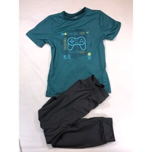 Boys Tek Gear All In Motion Activewear Set Teal Gamer Shirt Gray Joggers 10/12
